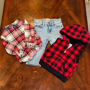 Plaid Red and Black Kids Shirt and Jeans